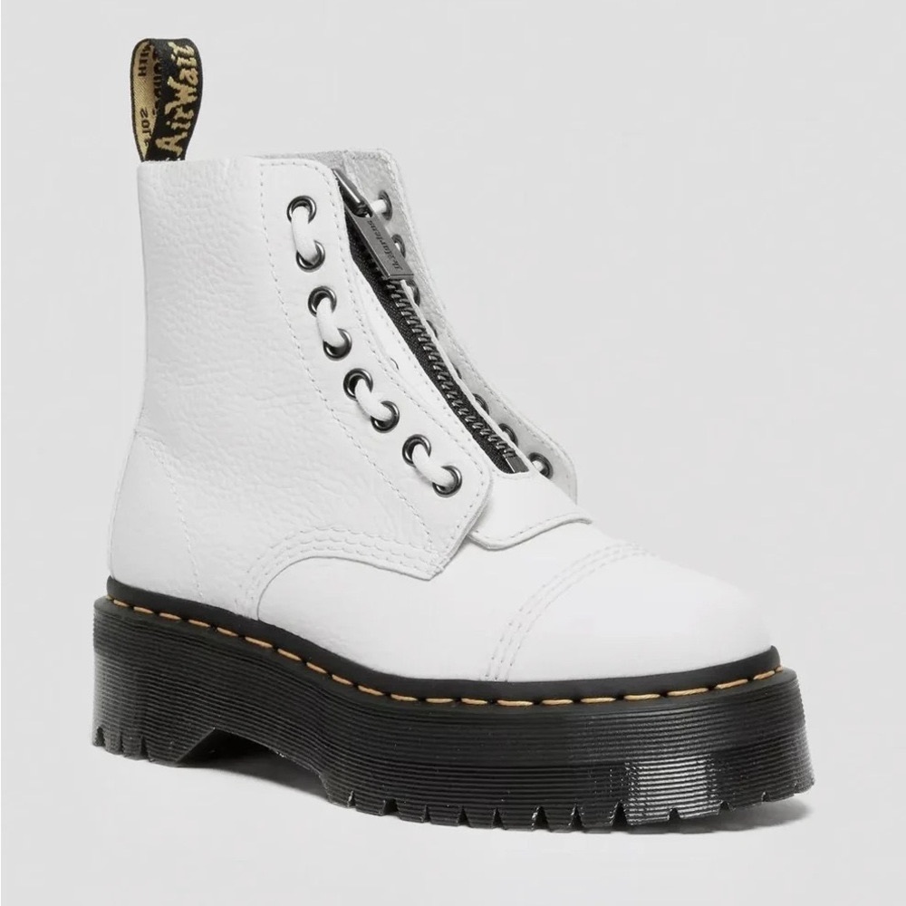 DR MARTENS SINCLAIR MAX PISA LEATHER PLATFORM BOOTS WHITE